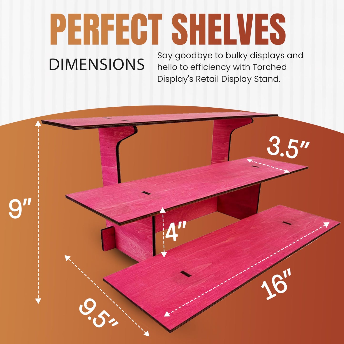 3-Tier Straight Retail Table Display Stand with Shelves for Products | 3 Step Straight Display Rack for Counter Top, Craft Shows, Farmers Market, Trade Shows, Pop ups, Soap Display, Candles (Pink)