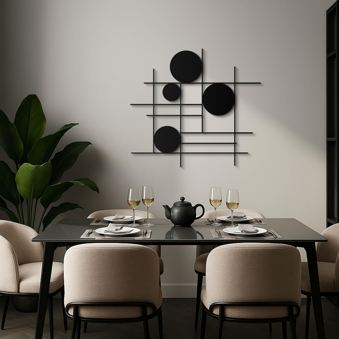 pluviart Luxury Modern Geometric Metal Wall Art – Abstract Circle & Line Sculpture, Minimalist Black Wall Decor for Living Room, Bedroom, Office, Contemporary Luxury Home Decoration (27"x25")