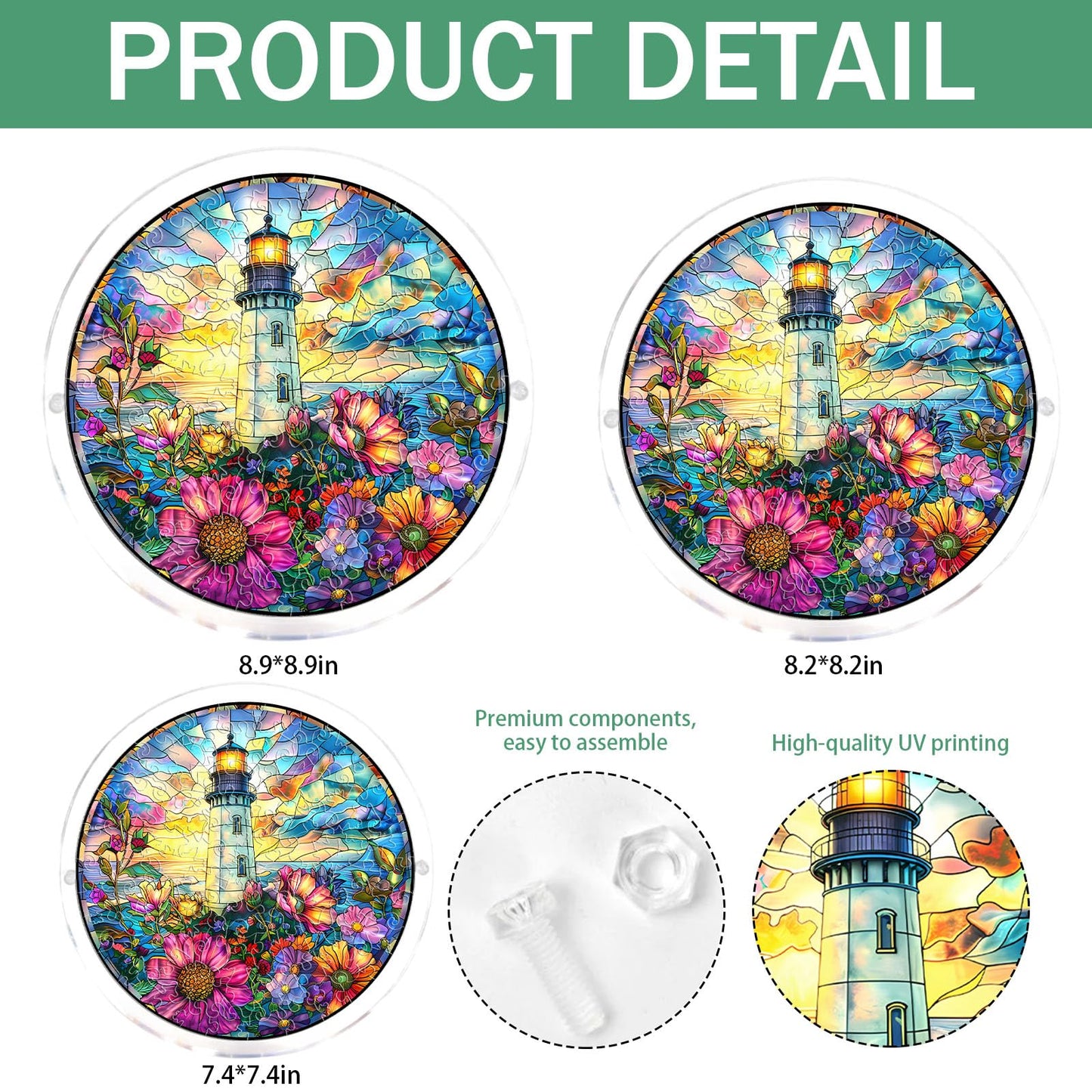 Acrylic Jigsaw Puzzle Suncatcher, Ocean Lighthouse Stained Glass Style Puzzle for Adults, DIY Sun Catchers Indoor Window, Home Decor, Creative Gift for Mothers Day, Birthday, Mom, Grandma-S