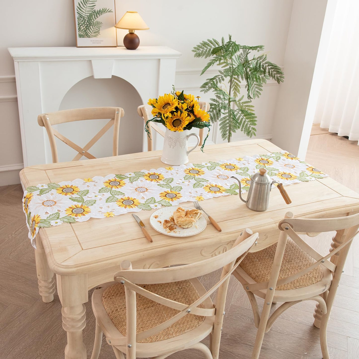 Joyfol Day Embroidered Spring/Summer Table Runner, Flowers Table Runners for Holiday Home Kitchen Dining Tabletop Decoration (14 X 69 inch, Sunflower )