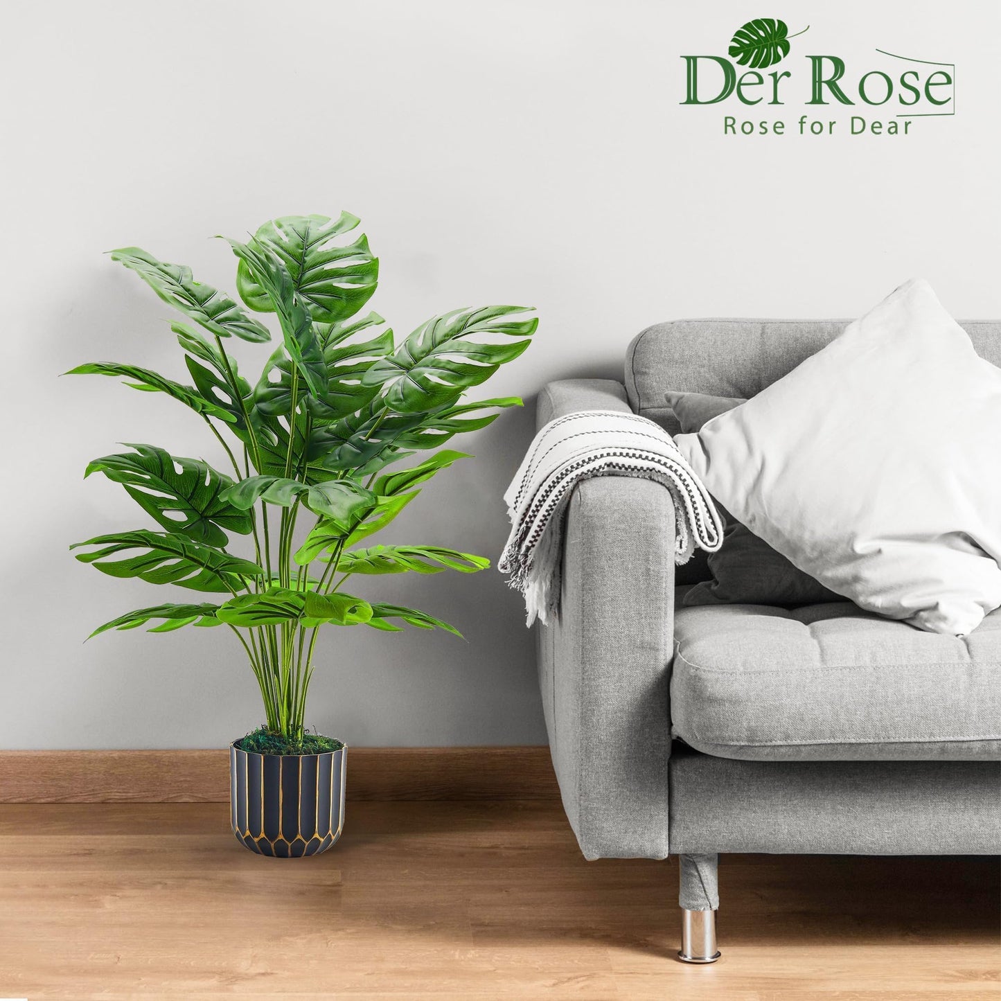Der Rose 28'' Fake Plants Tall Artificial Monstera Faux Plants Indoor Outdoor Tree for Living Room Home House Decor