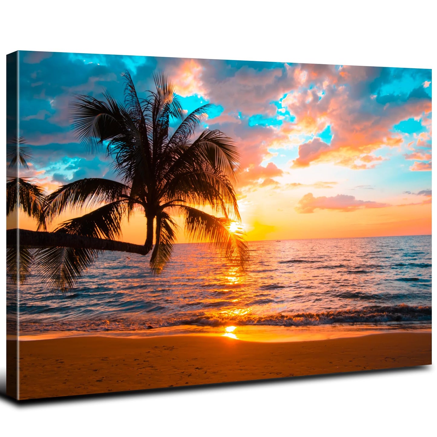 Sunset Beach Wall Art Tropical Palm Tree Wall Decor Coastal Landscape Pictures for Living Room Ocean Landscape Canvas Painting Nature Seascape Poster Prints Artwork Bathroom Home Decorations 12x16”