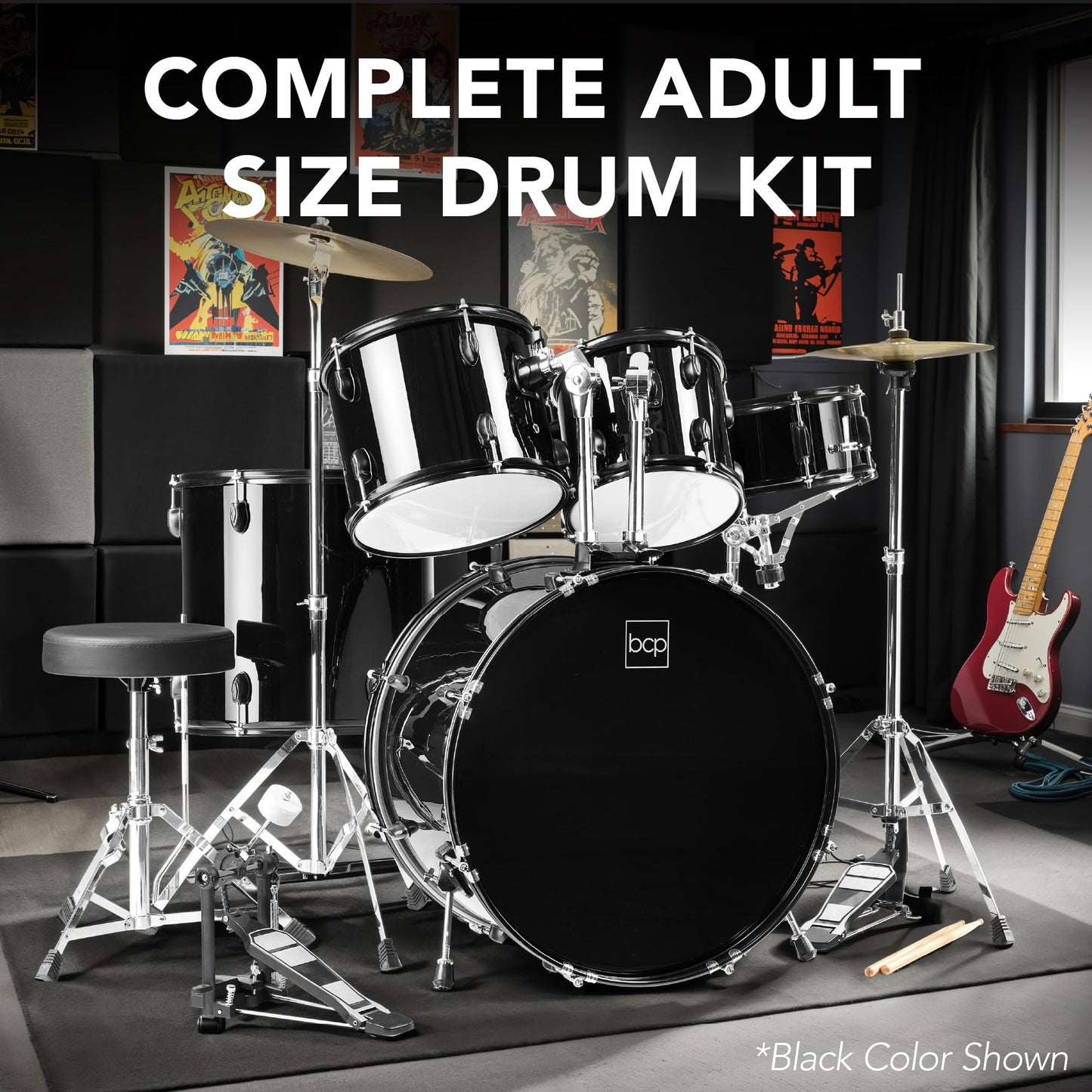 Best Choice Products 5-Piece Full Size Complete Adult Drum Set w/Cymbal Stands, Stool, Drum Pedal, Sticks, Floor Tom - Natural