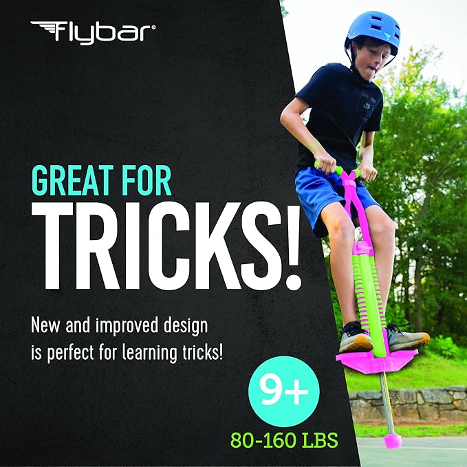 Flybar Master Pogo Stick for Kids Ages 9+, 80–160 lbs – Easy Grip Handles – Active Exercise Toy for Tweens & Teens – Outdoor Toy with Non-Slip Foot Pegs for Boys and Girls – No Assembly Needed