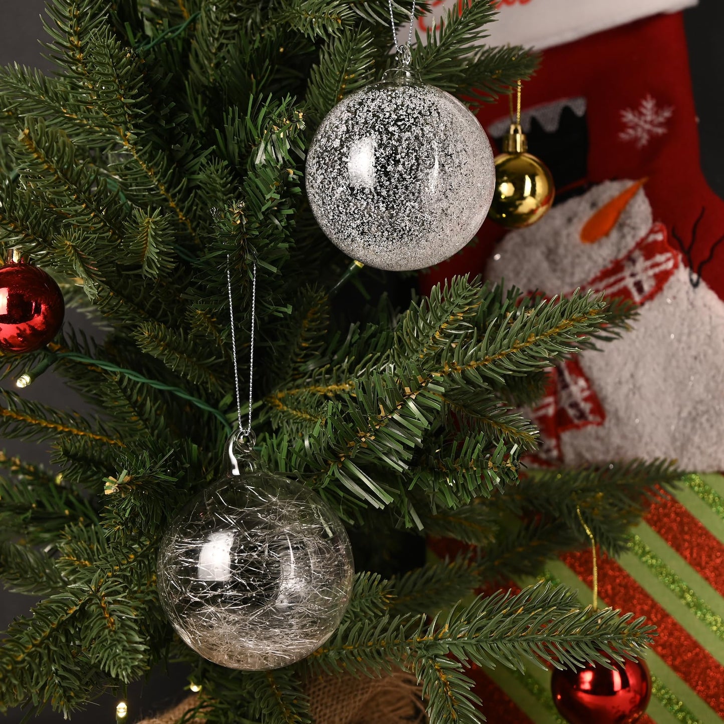 2 Pcs Glass Christmas Ball Ornaments Bulk 4 Inch Christmas Tree Ornaments Large Clear Glass Snowflake Dots Hanging Ball Decorations for Trees Xmas Party Home Decor
