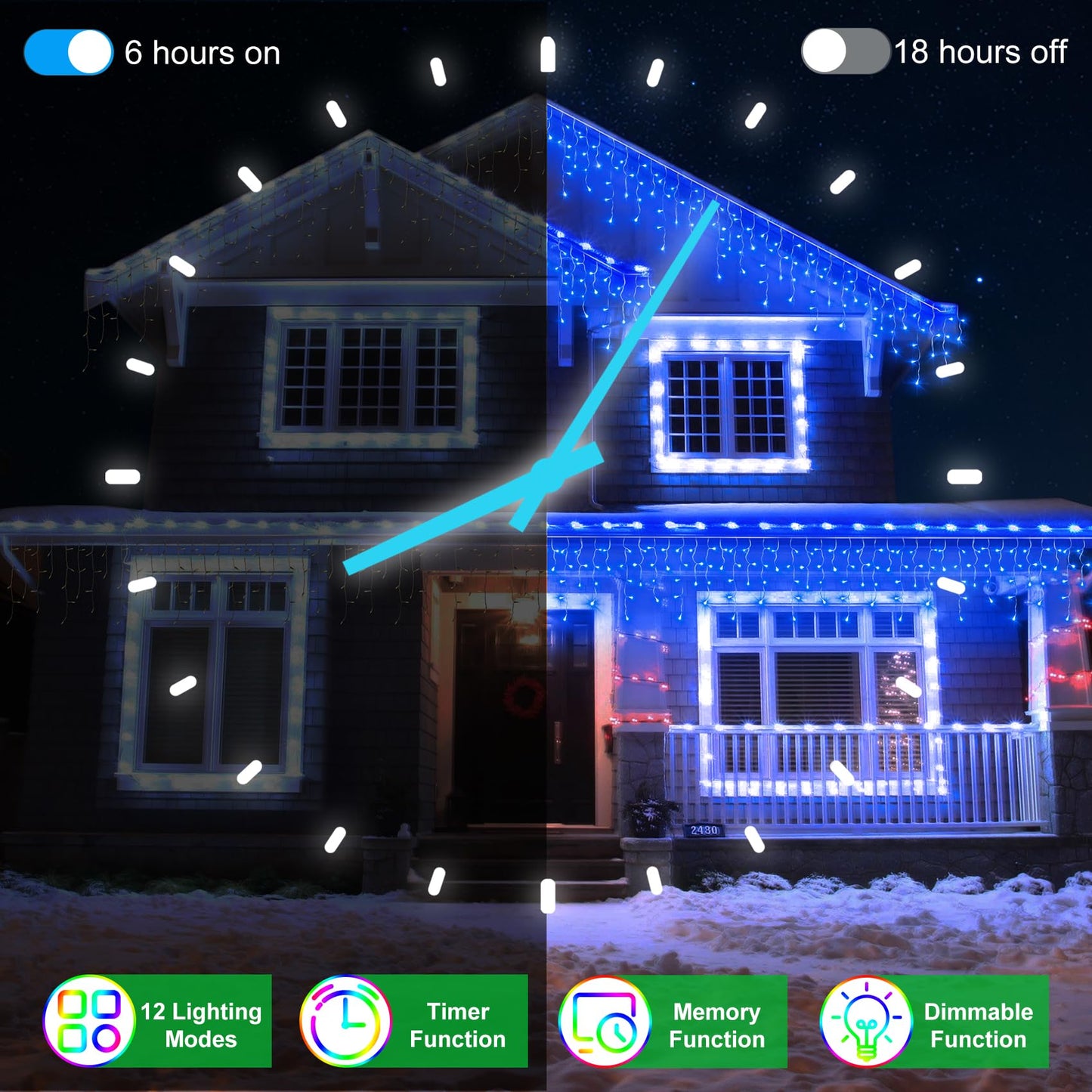 66FT 670 LED Christmas Lights 148 Ice Drops, 12 Lighting Modes and Timer Memory Dimmable, Outdoor Waterproof Hanging String Light for Xmas Holiday Wedding Garden Fence House Tree Outside Decor (Blue)