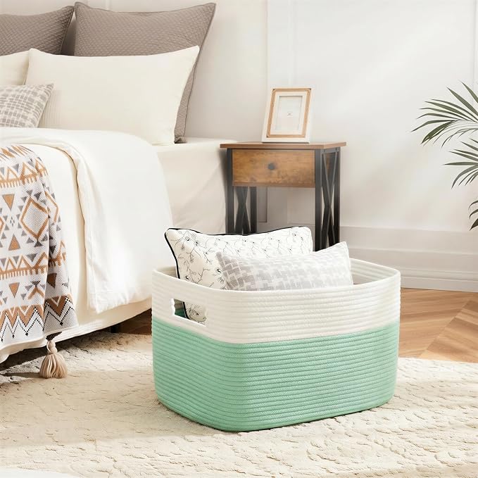 Artfeel Blanket Basket,Rectangle Woven Baskets for Storage,100L Laundry Basket for Decorative Nursery Blanket,Toys,Dirty Clothes and Magazine in Shelves,Baby Room,and Living Room