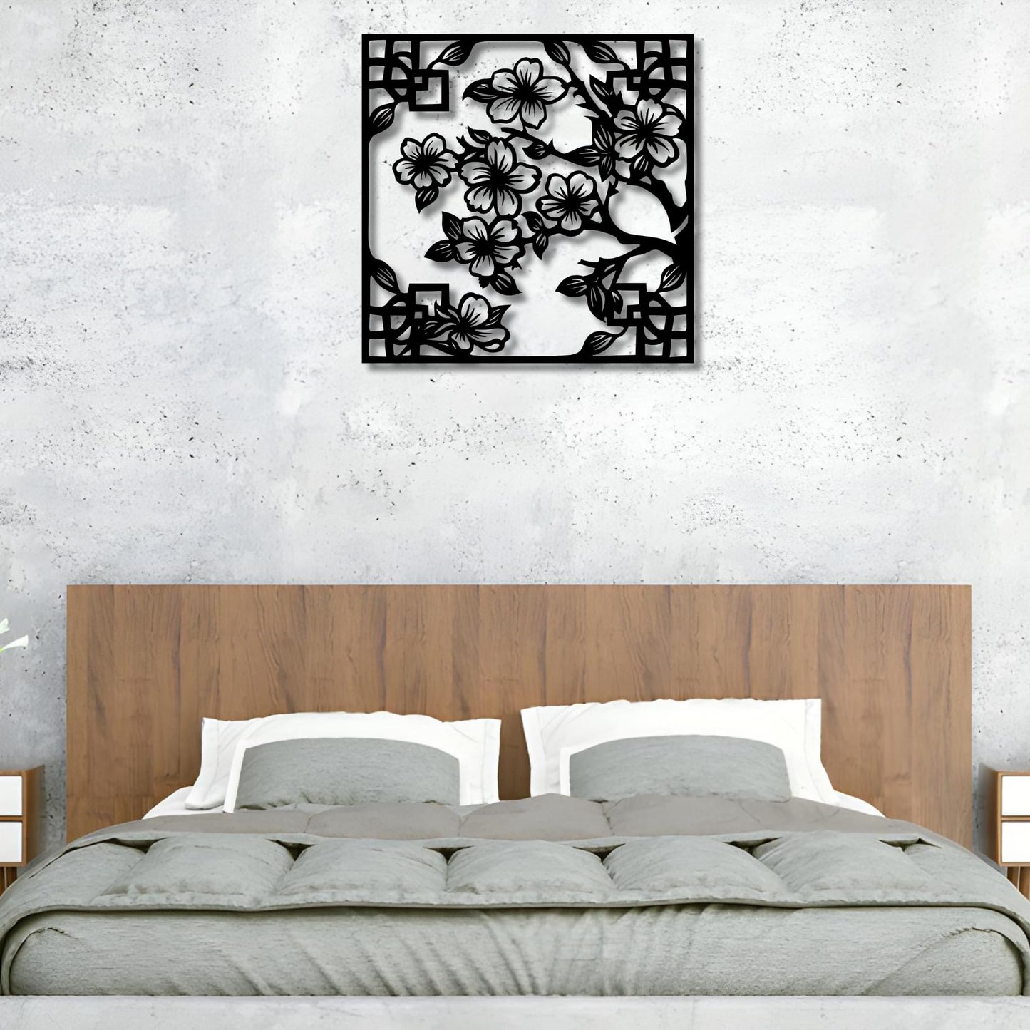 Metal Wall Decor | 35'' x 35'' x 0.05'' Cherry Blossom Asian Style Art Themed Wall Decorations | Handmade Indoor and Outdoor Wall Art (35'' x 35'', Cherry Blossom Asian Style, Black)