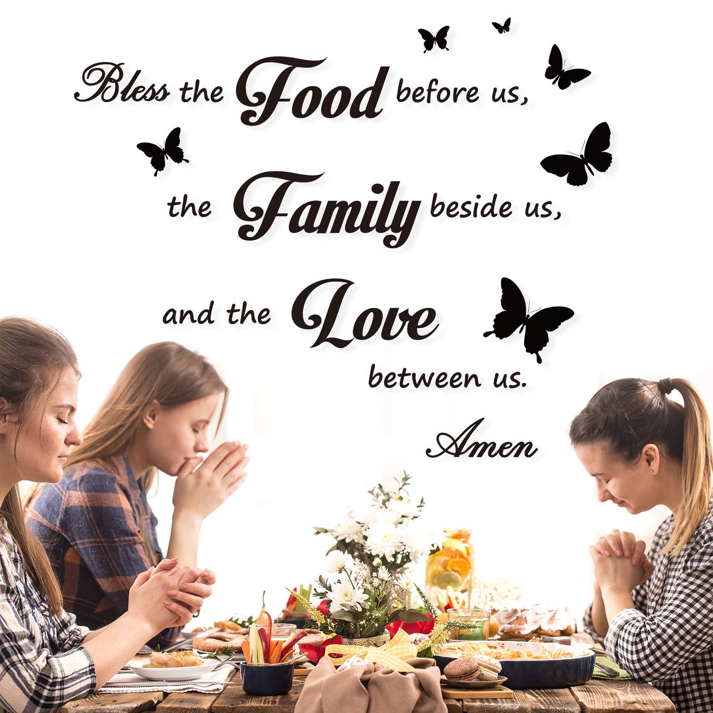 Kitchen Wall Stickers Dining Room Decor Dinner Prayer Sign Bless The Food Before US Sign Family Stickers for Home Wall Decorations(2)
