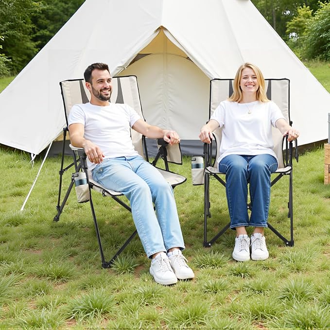 VEVOR Folding Camping Chair, 3 Reclining Positions, Outdoor High Back Camping Chair, 260lbs Weight Capacity, Full Padded Beach Chairs with Armrest & Headrest, Portable Lawn Chairs for Sports Travel