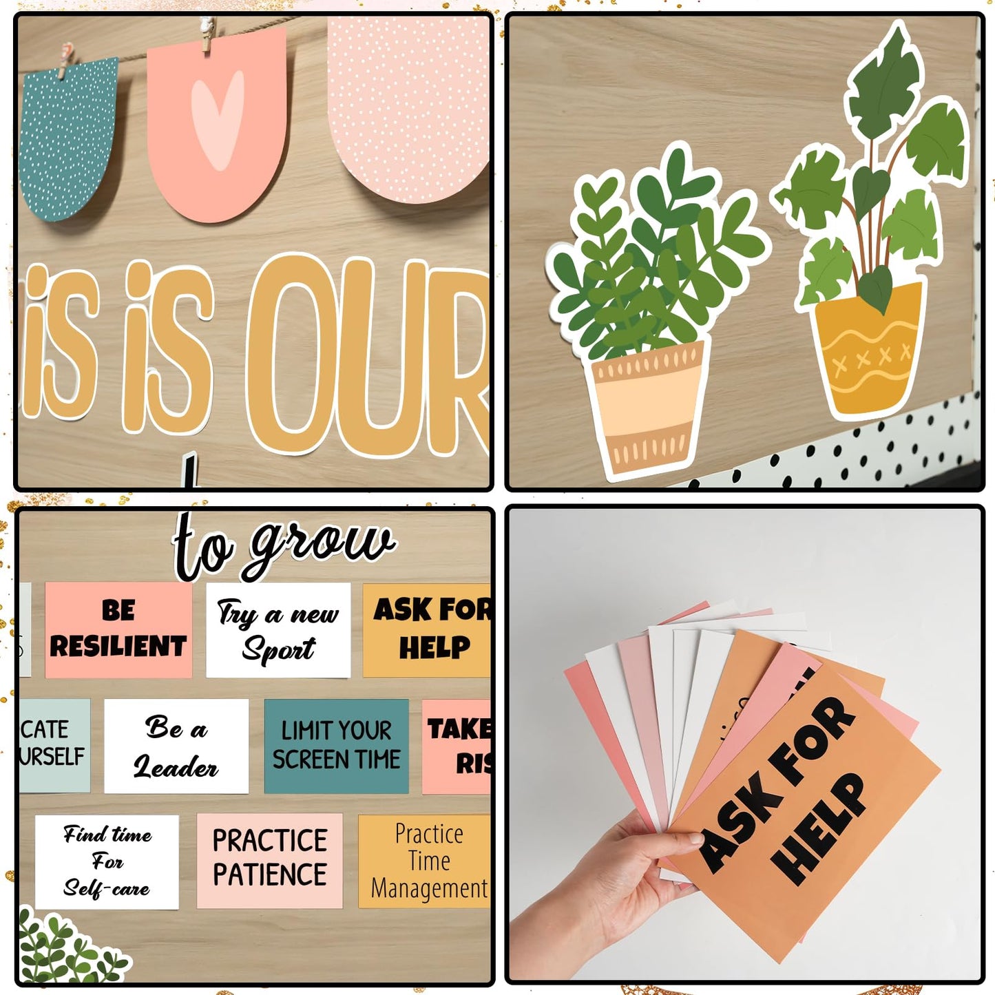 Classroom Bulletin Board Decorations, Boho Motivational Bulletin Board Set, Growth Mindset Positive Affirmations Wall Decor for Teacher Back to School Classroom Door Decors
