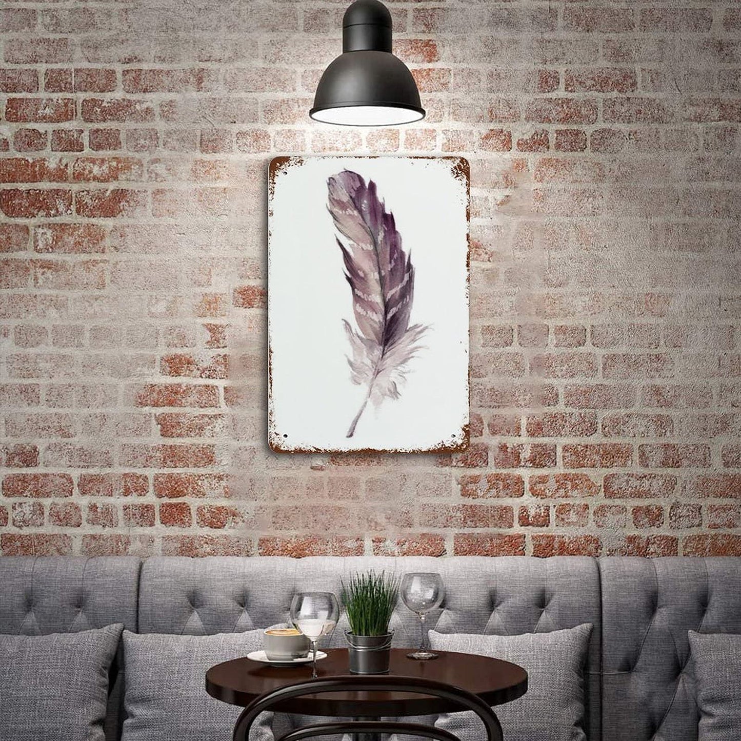 Anique Metal Tin Sign Feather Wall Art Print Home Decor Tribal Boho Watercolor 8x5.5 Inch