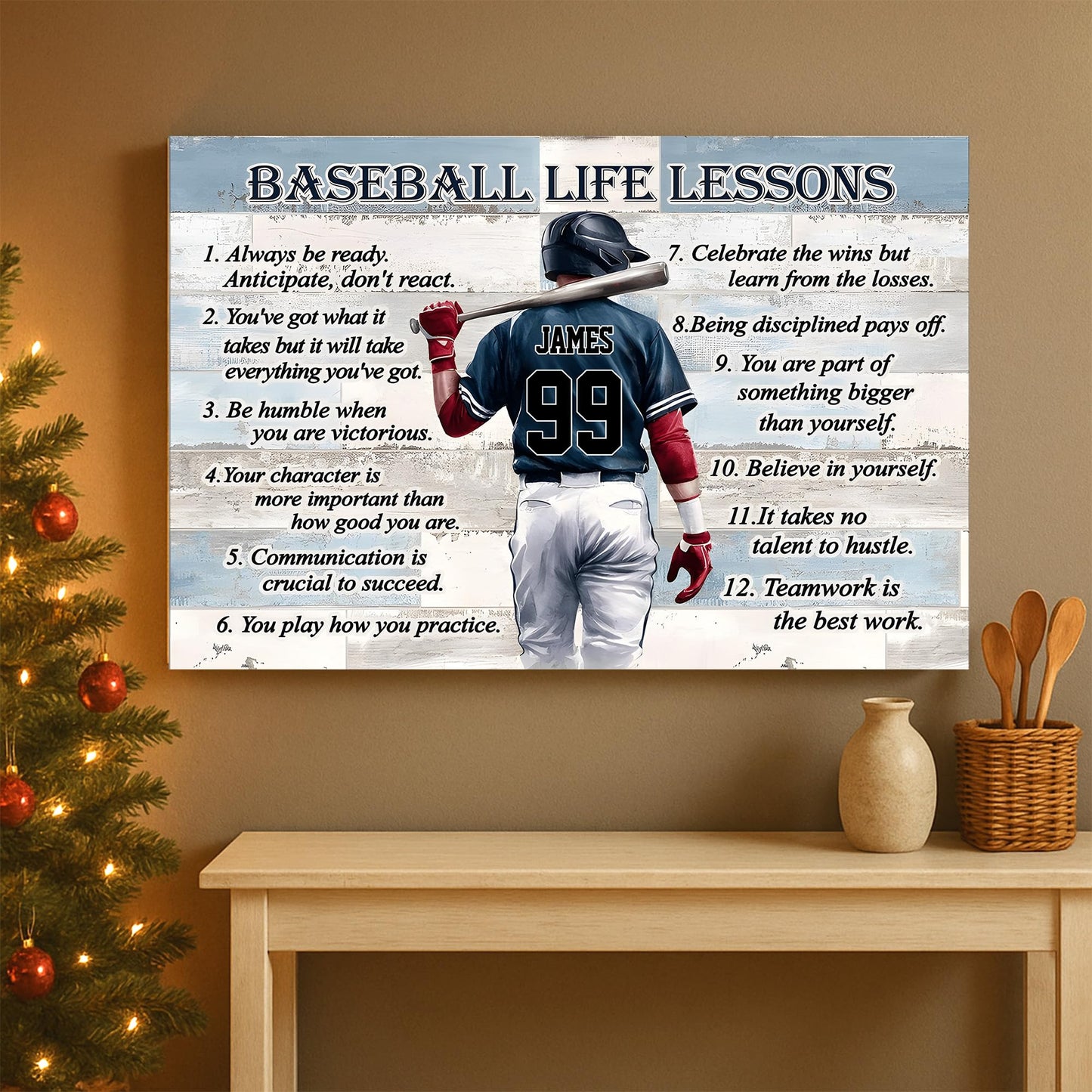 KiKiLuna Personalized Baseball Life Lessons Canvas, Custom Player Name Number Wall Art, Baseball Player Gift, Bedroom Canvas Decor, Baseball Memorabilia for Boys Teens
