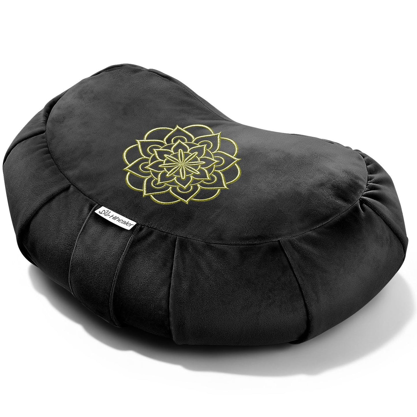 Hihealer Premium Meditation Cushion - Comfortable Floor Pillow for Adult Traditional Crescent Meditation Pillow Yoga Buckwheat Bolster (Black)