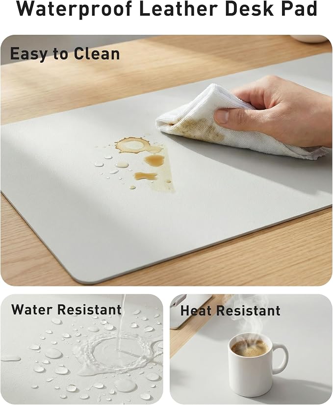 Aothia Faux Leather Desk Mat - Large Mouse Pad, Non-Slip PU Leather Blotter, Waterproof Writing Surface for Office and Home (Barely Grey, 42" x 17")