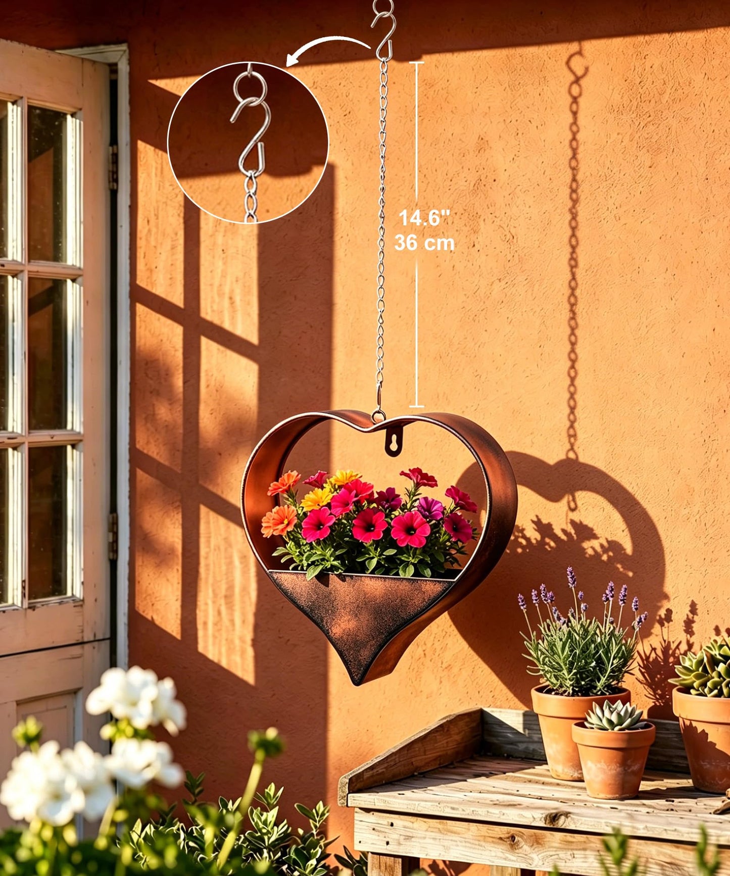Philodwell Metal Plant Hangers Indoor and Outdoor: Easter Gifts for Mom Women Her Wife Garden Lovers Birthday - Heart Shape Hanging Planters for Window Wall Living Room Office Decor(Rustic)