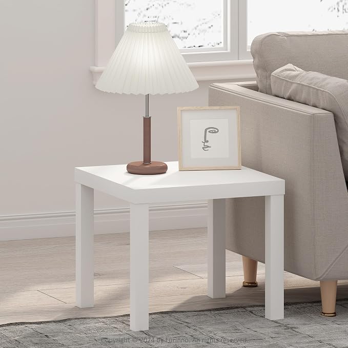 Furinno Classic Coffee Table, Square Modern Center Table with Triple Thick Tabletop, Simple Side Table with 4 Legs, for Living Room, Bedroom, Home Office, White