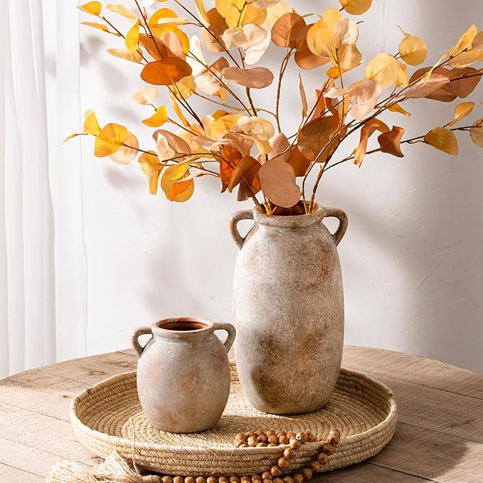 Dobbyby Ceramic Flower Small Vase 6 inch Farmhouse Rustic Vase Decorative Pottery Terracotta Vases for Home Decor Table Mantle Fireplace Living Room Bathroom Wedding Centerpiece