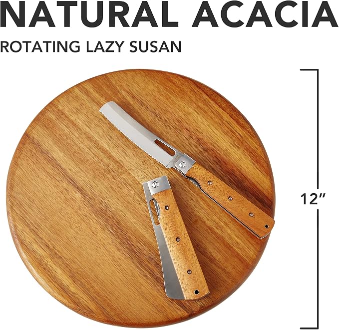 Acacia Wood Lazy Susan Wood Turntable Tray Cabinet Organizer, 12"