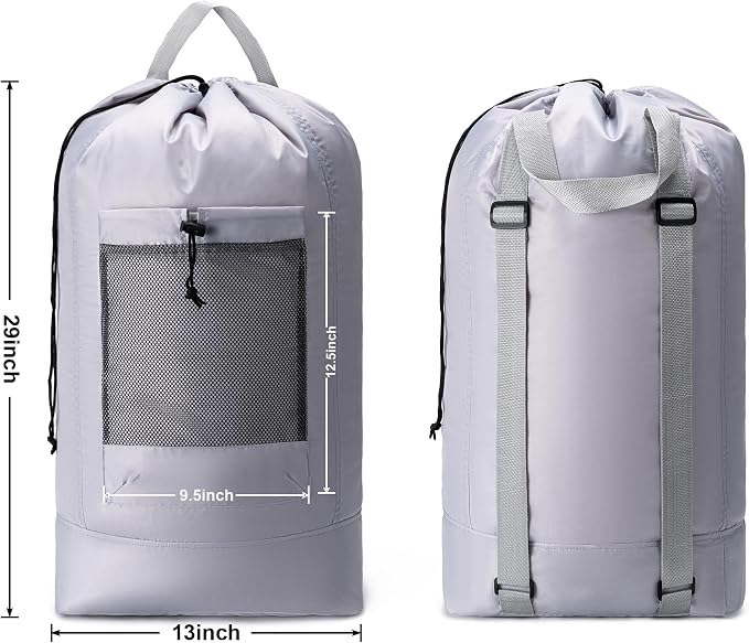 Backpack Laundry Bag,Large Travel Laundry Bags with Shoulder Straps and Mesh Pockets,Laundry Backpack with Drawstring Closure for College,Trave,Dorm, Apartment,Laundromat (Grey)