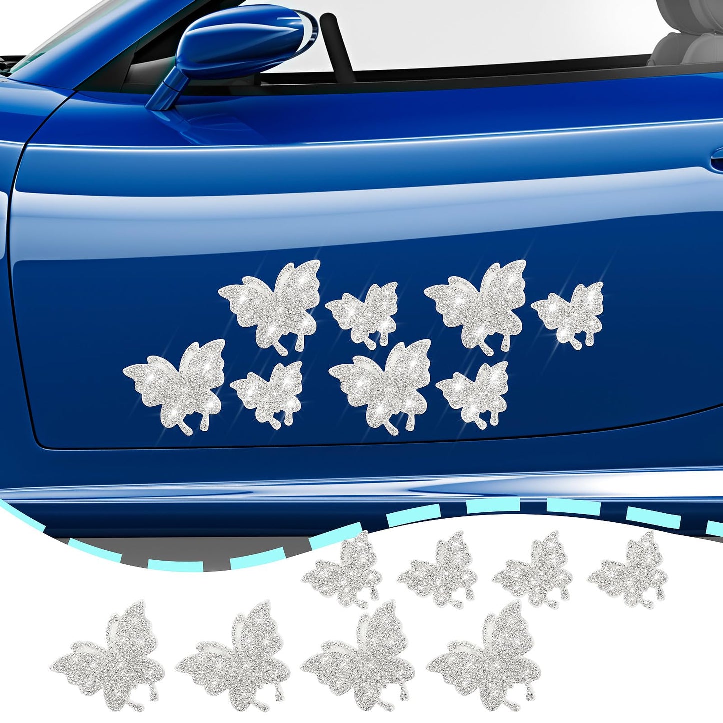 8Pcs Bling Butterfly Car Decals for Women Glitter Crystal Rhinestone Shiny Butterfly Stickers with Self Adhesive Backing Accessories for Car Window Motorcycle Laptop Tumbler Luggage