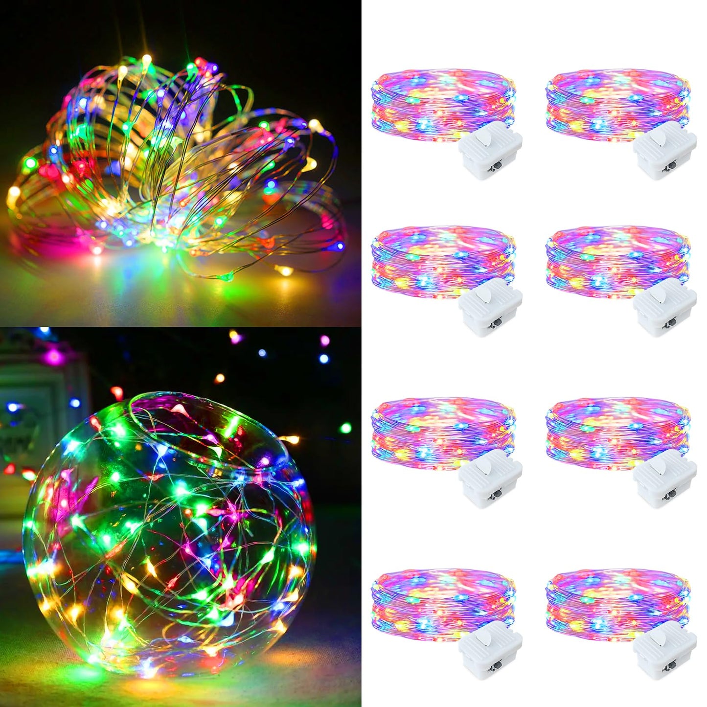 8 Pack Fairy Lights Battery Operated, 7ft 20 LED 3 Modes Speed Twinkle Mini String Lights Waterproof Silver Wire Firefly Starry Lights for Mason Jars Wedding Party Christmas Easter Decorations