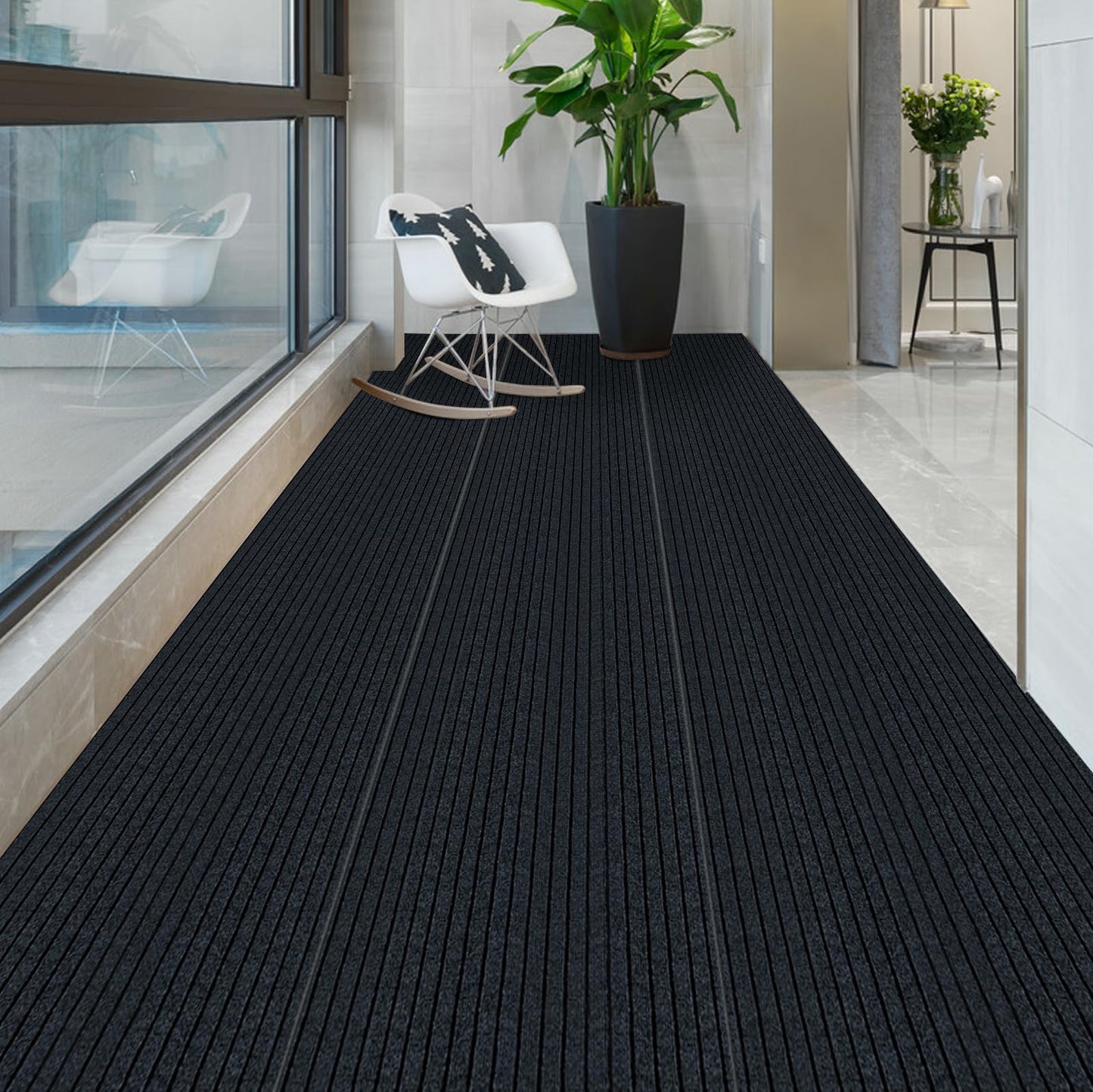 MuChaIOAK 6m/20Fft Non-Slip Carpet, Floor Protector Rug Mat, Stair Hallway Runner Rug Large Size Protective Stair Cover, Indoor Carpet for Bedrooms Living Rooms Balconies Entryways Stairs (Black Grey)