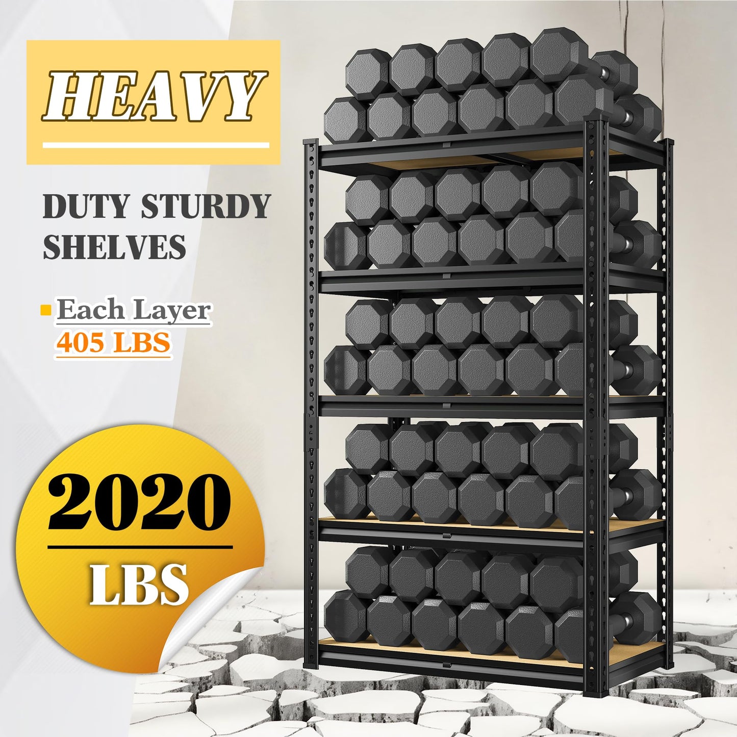 5 Tier Storage Shelves 2020LBS Garage Shelving,Adjustable Heavy Duty Metal Shelving Unit Utility Rack for Garage,Kitchen Pantry Shelf for Warehouse,Closet,Commercial,28" W x 12" D x 59.8" H,Black