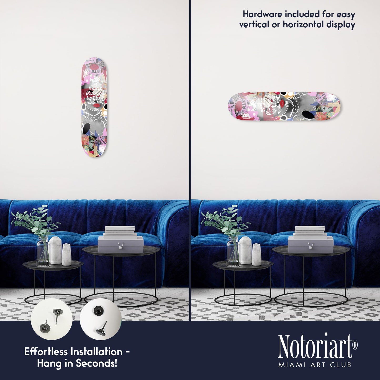 Notoriart Modern Abstracts Acrylic Wall Art Die-Cut Easy-to-Hang, 1 Panel 8" x 32", Paint Flowers Skateboard
