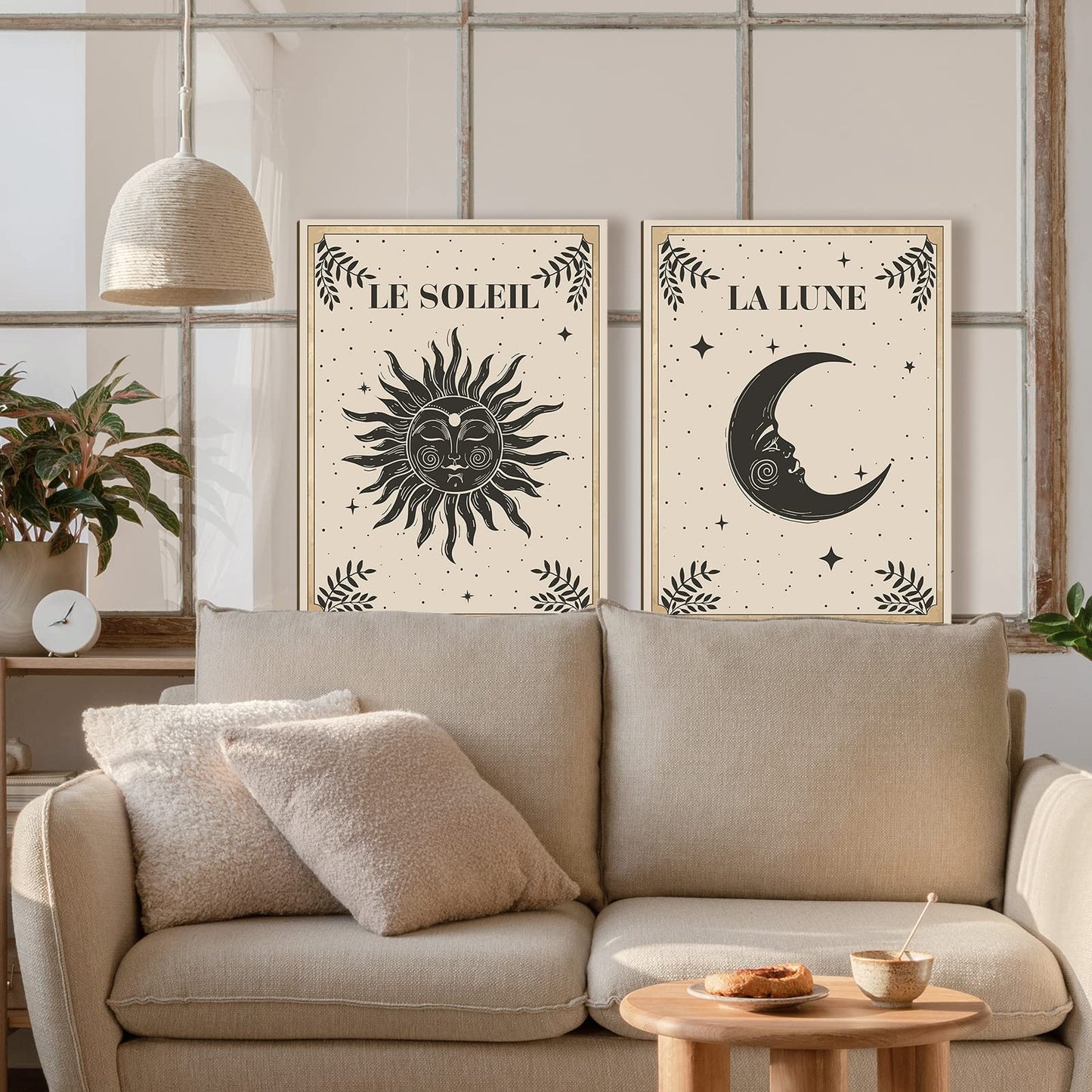 Geetery 2 Pcs Sun and Moon Celestial Wall Art Wood Tarot Cards Boho Witchy Wall Decor Hanging Mystic Astrology Decoration for Home Bedroom Living Room Gallery No Frame
