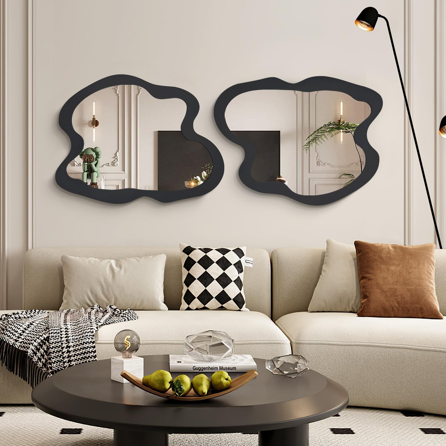 Fahomiss Irregular Wall Mirror - 20" x 28" Asymmetrical Wavy Mirror, Modern Decorative Wall Mirror with Black Wood Frame for Bedroom, Living Room, Entryway, Bathroom, Cloakroom
