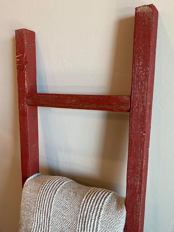 BARNWOODUSA Rustic Farmhouse Decorative Ladder - Our 6 ft Ladder can be Mounted Horizontally or Vertically and is Crafted from Upcycled Wood No Assembly Required Red