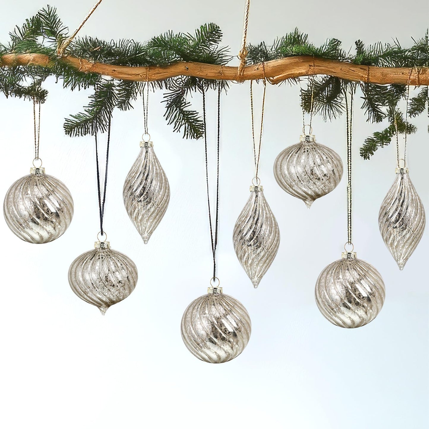 Vercraft 6 Pcs Silver Glass Christmas Ornaments, Mercury Christmas Ball Ornaments Hanging Hand Blown Glass Balls for Xmas Tree Home Wedding Birthday Holiday Party Decor, 2.36 Inch
