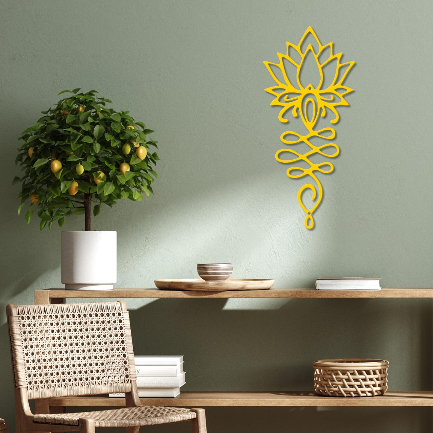 Lotus Flower Wall Decor – Gold Metal Yoga Wall Art with Lotus Design, Spiritual Home Décor Sculpture for Meditation Spaces, Living Room, Bedroom, Office