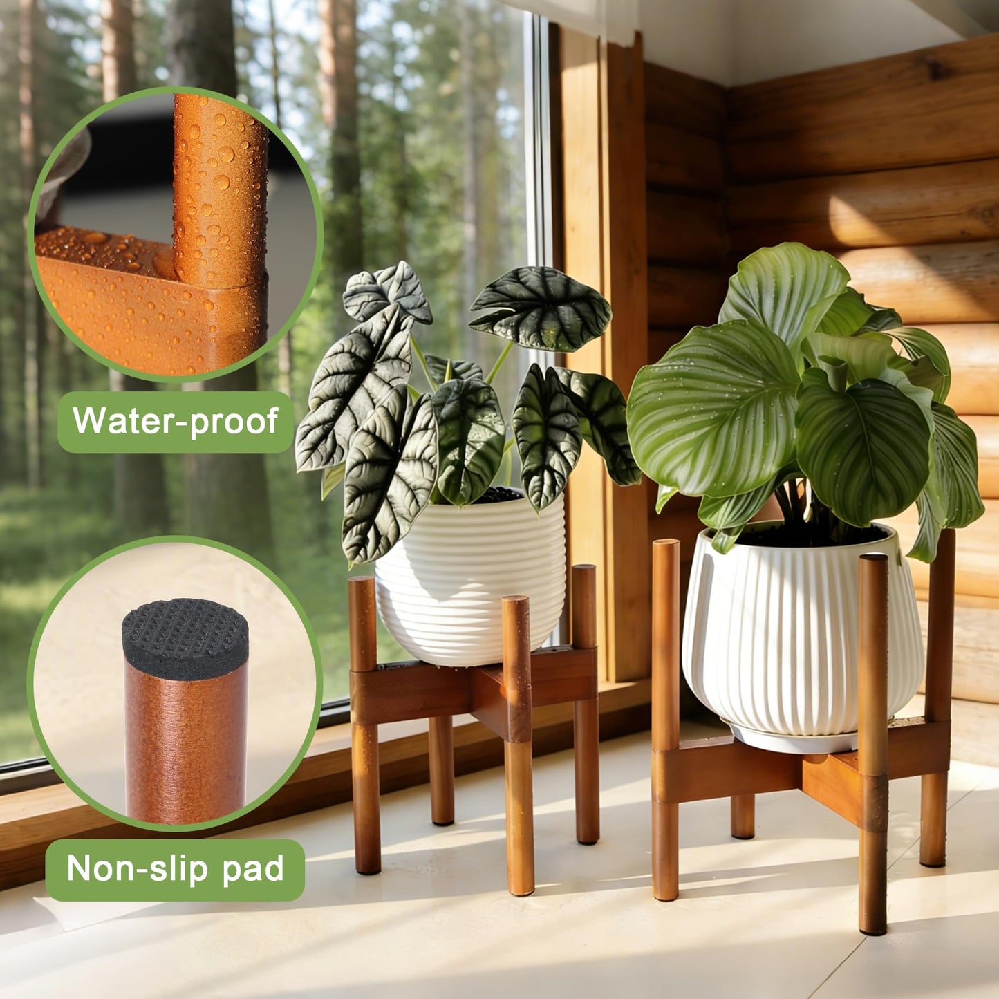 Vigordream Plant Stand Indoor, Wood Plant Holder, Mid Century Modern Decor Tall Planter Stands, 2 Height Displays Corner Single Flower Stand for Balcony, Living Room, Garden Patio Fit 5-8 Inch Pots
