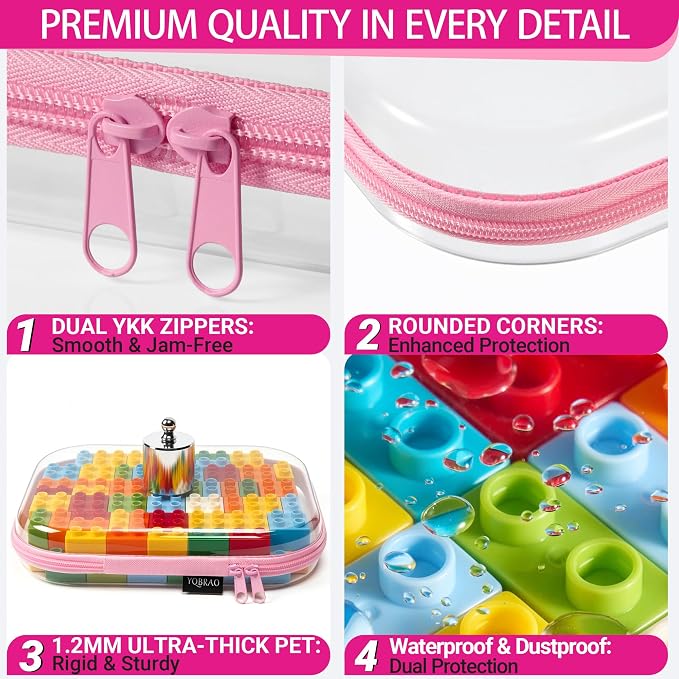 YQBRAO 6 Pack Soft Pink Clear Hard Shell Zipper Case, 1.2mm Crush-Proof Makeup Bag & Skincare Organizer, Heavy Duty Travel Pouches for Toiletries, Art Supplies & Daily Carry (2L+2M+2S)