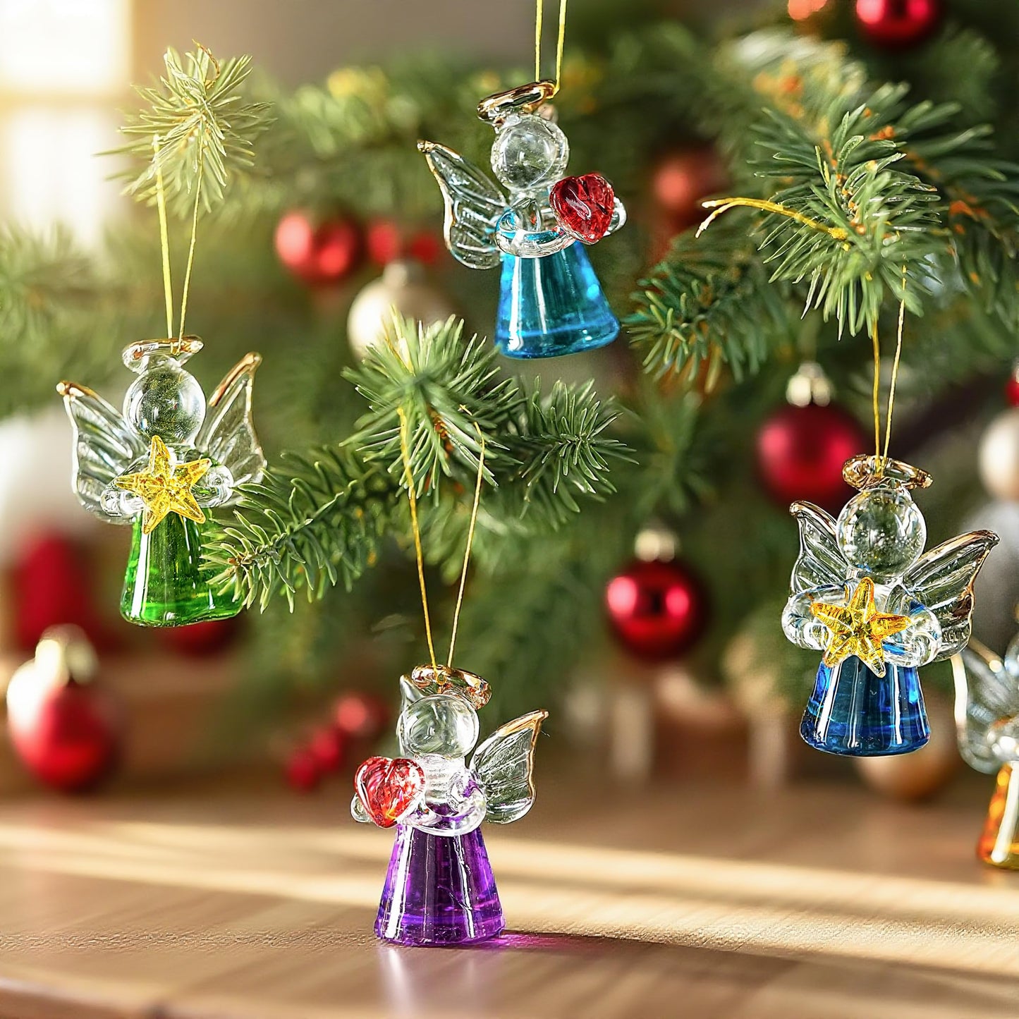 Mini Glass Angel Christmas Ornaments for Tree, 1.6" Small Crystal Guardian Angel Ornament Bulk for Christmas Tree, 2025 Hand Blown Spun Glass Home Decor Xmas Gift, Set of 12