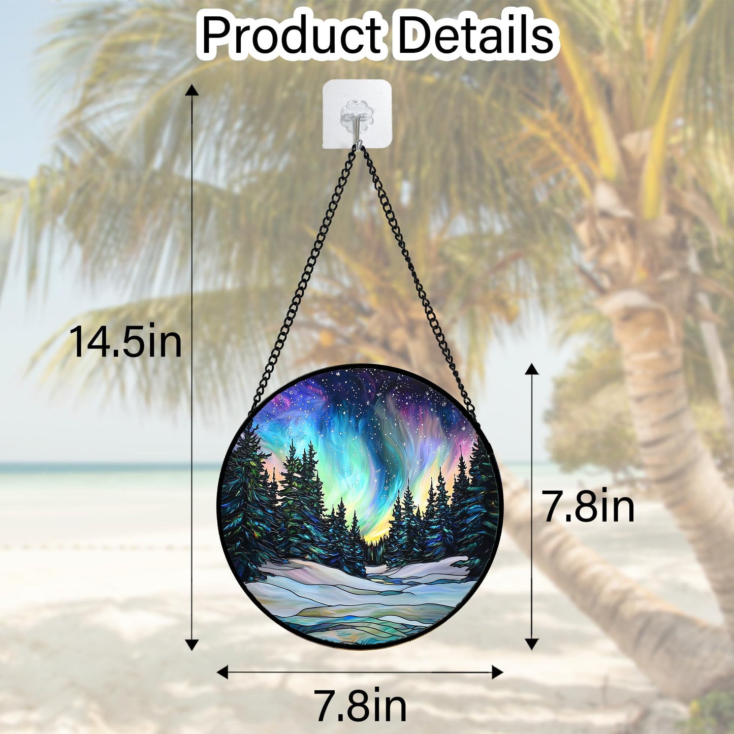 DASTOLL Stained Glass Window Hanging, Aurora Landscape Sun Catchers Glass Panel Green Trees Suncatcher Decor for Birthday for Women, Men, Wife, Aunt, and Mom 7.8 in