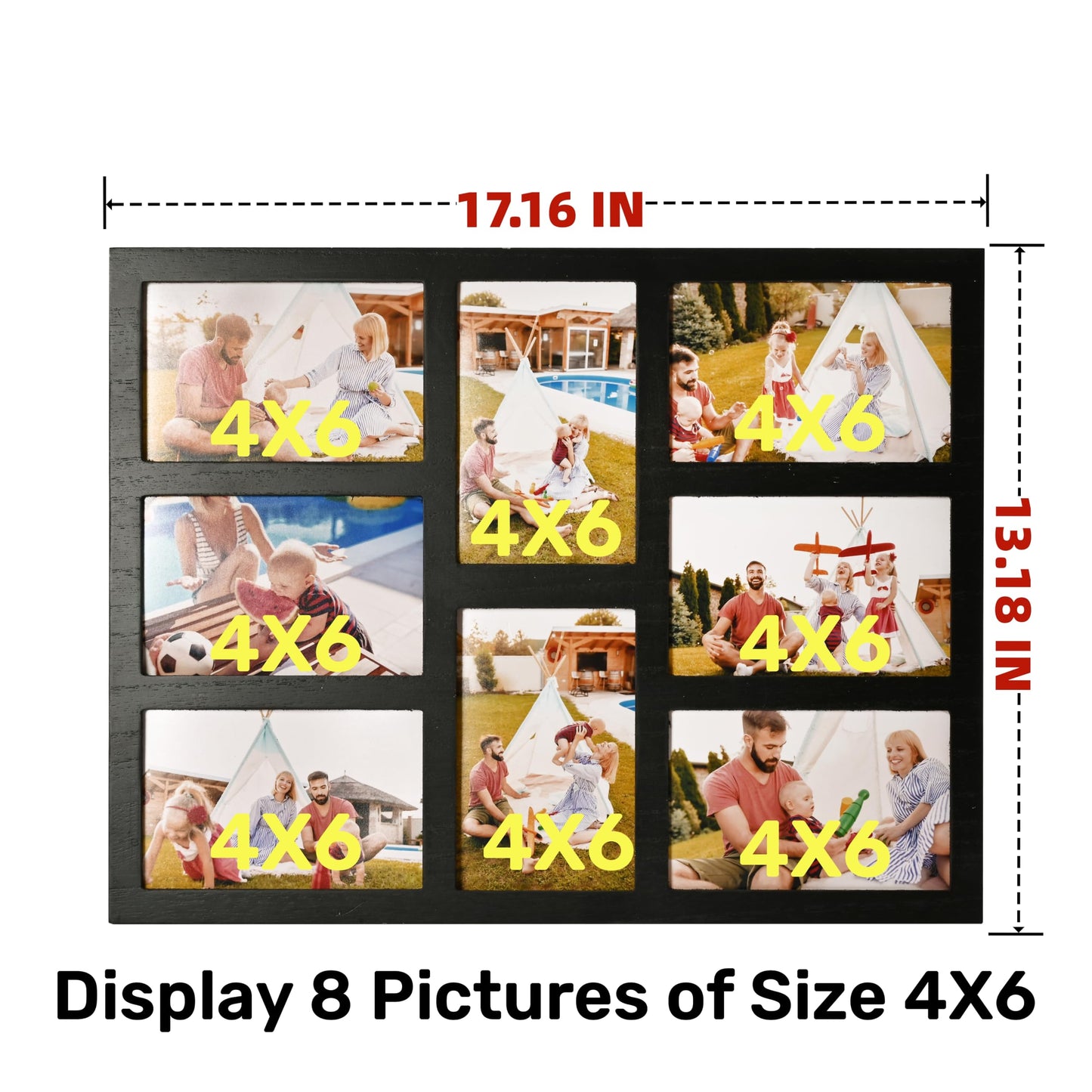 MONT PLEASANT 4x6 Collage Picture Frame Family Photos Display - 8 Openings Collage Wall Decor, Tabletop Stand Black Picture Frames Set for Home Living Room Family Gifts