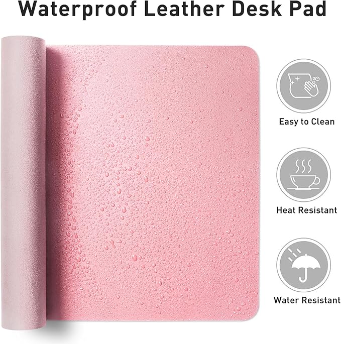 Aothia Faux Leather Desk Mat - Non-Slip PU Leather Desk Blotter, Waterproof Writing Surface, Large Desk Pad for Office & Home (Fairy Pink, 55" x 24")