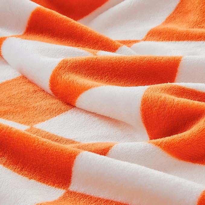 BEDELITE Checkered Twin Blanket for Couch Bed, Soft & Cozy Fleece Flannel Blanket with Checkerboard Grid Home Decor, Checkered Orange Tennessee Blanket, 60x80 Inches