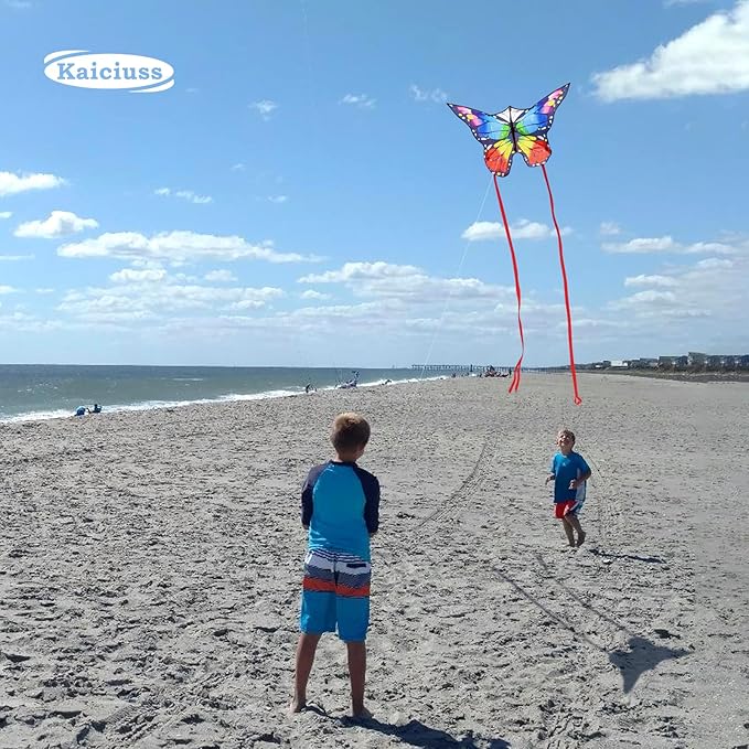 Butterfly Kites for Kids and Adults, Easy to Fly Large Single Line Kite for Boys and Girls - 55" x 28" Beach Kite for Beginners, 300ft String Handle Included