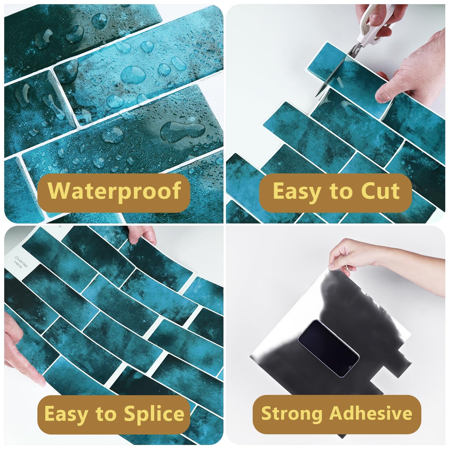 Wallercity Marble Blue Peel and Stick Backsplash Glossy Wall Tile Stickers Vinyl Self Adhesive Stick on Subway Tile Back Splash for Kitchen Bathroom 12''x12'' Waterproof 3D Art Wall Tiles Decor 10PCS