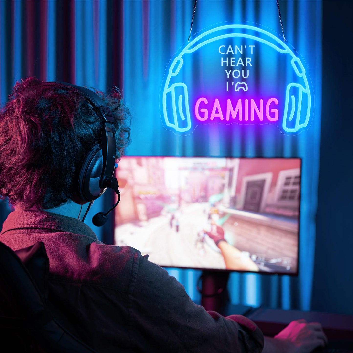 Gaming Neon Signs, Dimmable LED Headset Gamer Neon Light for Wall Decor, USB Powered, Headphone Game Light up Signs for Game Zone Video Room Boy Bedroom Teen Men Cave Wall Art, Gamer Gifts