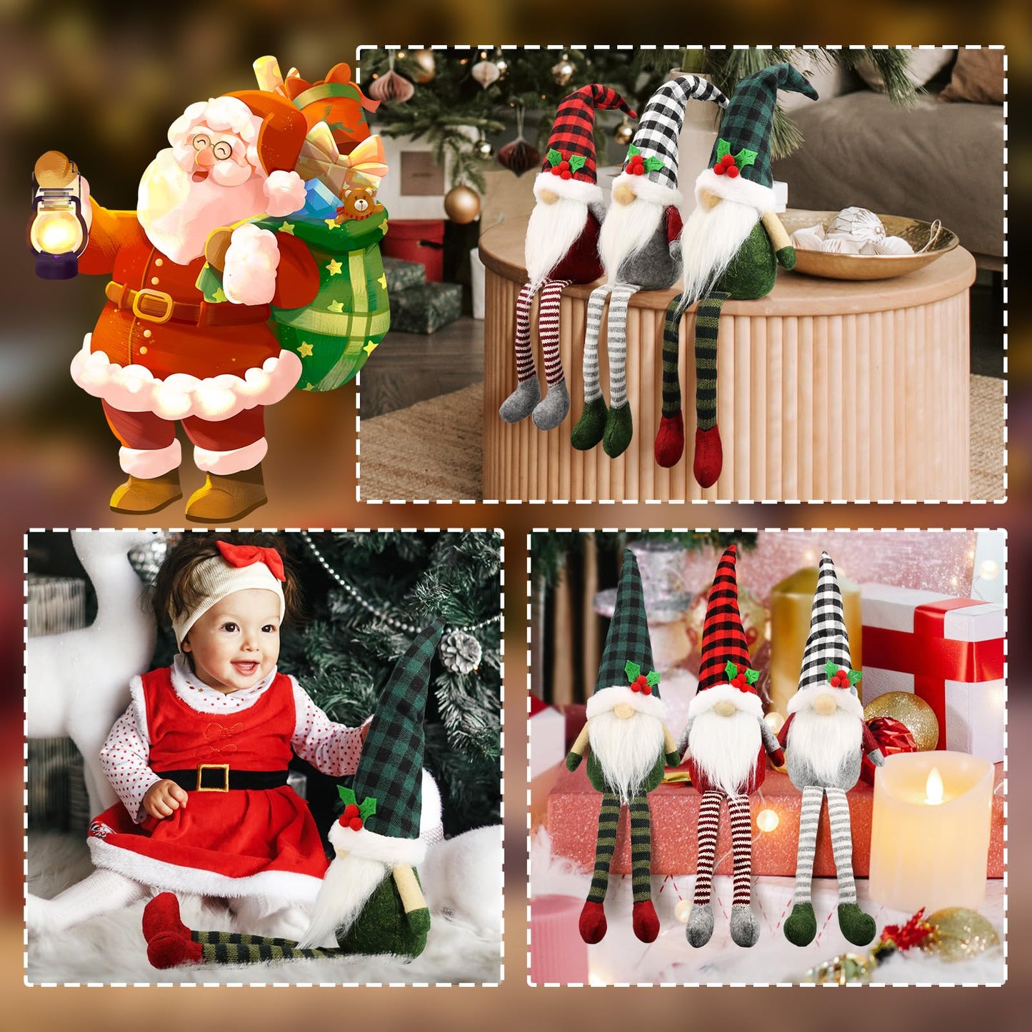 Teeker 3Pcs Christmas Gnomes Plush - Xmas Gnomes Santa Scandinavian Tomte Ornaments - Buffalo Check Plaid Christmas Doll - Xmas Decorations for Home, Office, Indoor for Women, Gnomes Lovers