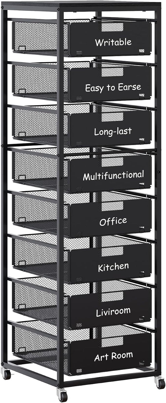 EasyPAG Rolling Storage Cart With 8 Drawers, Metal Craft Organizers And Storage Cart With Wood Tabletop, 30 Lbs Capacity Per Drawer For Home Office Classroom And Dorm, Black