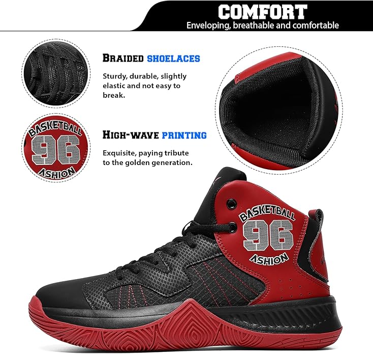 ASHION Mens Basketball Shoes High Top Streetball Lightweight Outdoor Sneakers Cushioning Shoes for Sport Athletic Fitness