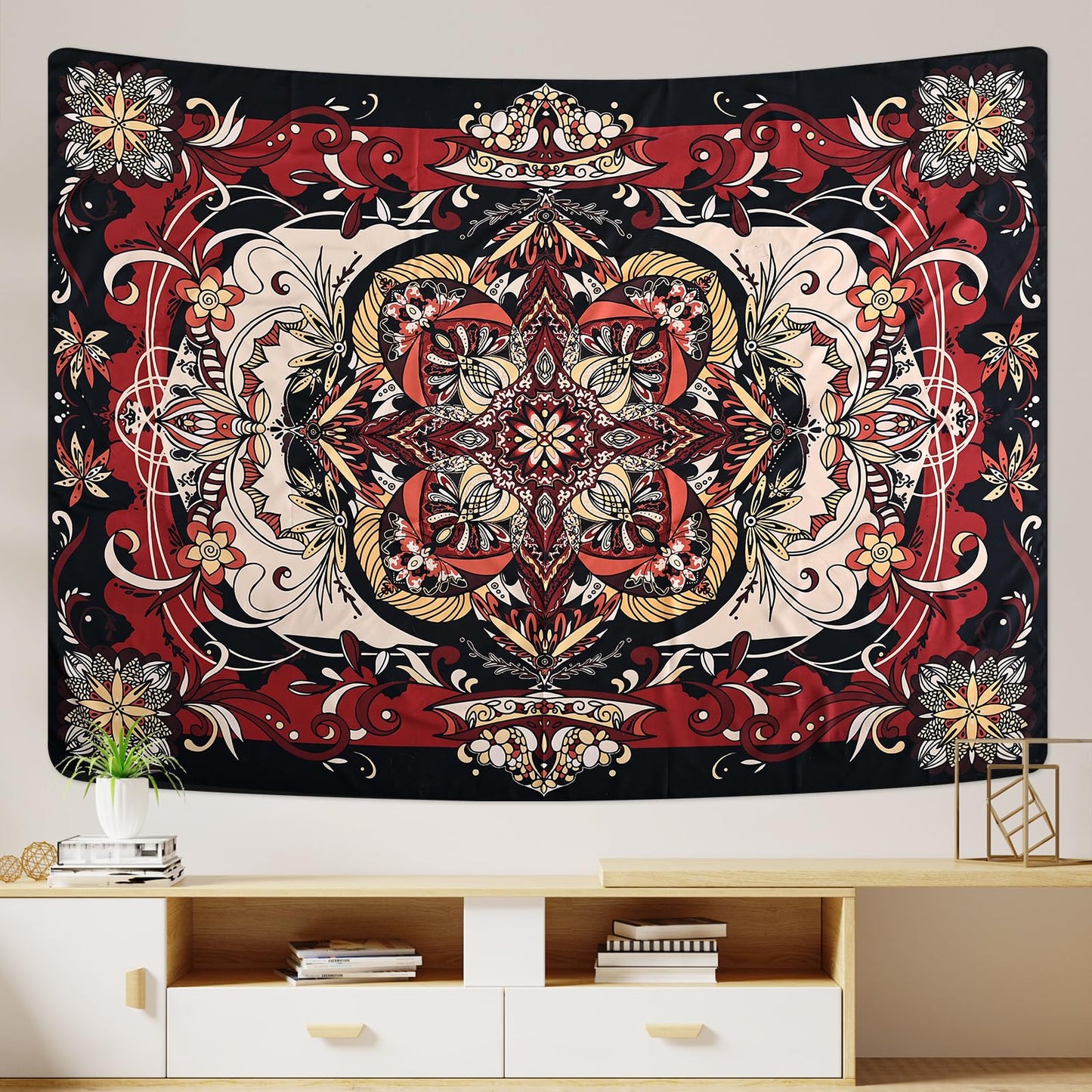 CHDGDHC Boho Mandala Moth Tapestry,Hippie Floral Aesthetic Wall Tapestries, Psychedelic Aesthetic Decor, Large Tapestry for Bedrooms, Living Rooms, and Dorms-59.1x49.2 Inch