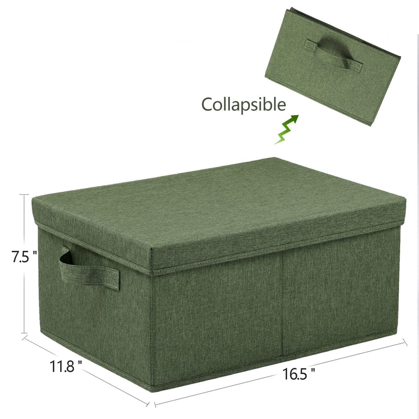 HOONEX Storage Bins with Lids for Organizing, Pack of 2, Storage Boxes with 2 Carrying Handles and Sturdy Heavy Cardboard, 16.5" L x 11.8" W x 7.5" H for Shoes, Books, Clothes, Olive
