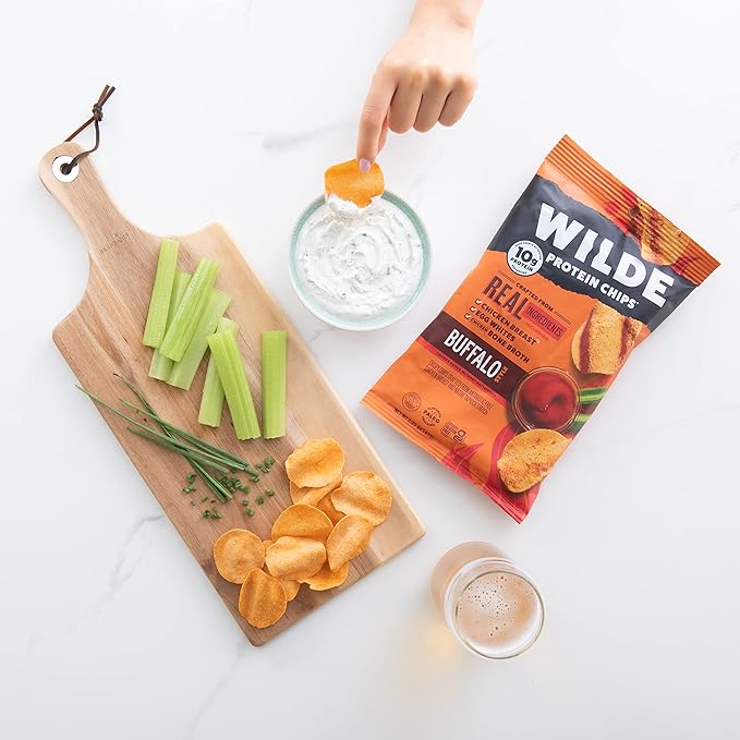 WILDE Buffalo Protein Chips, Thin and Crispy, High Protein, Keto Friendly, Made with Real Ingredients, 1.34oz Bags (Pack of 8)
